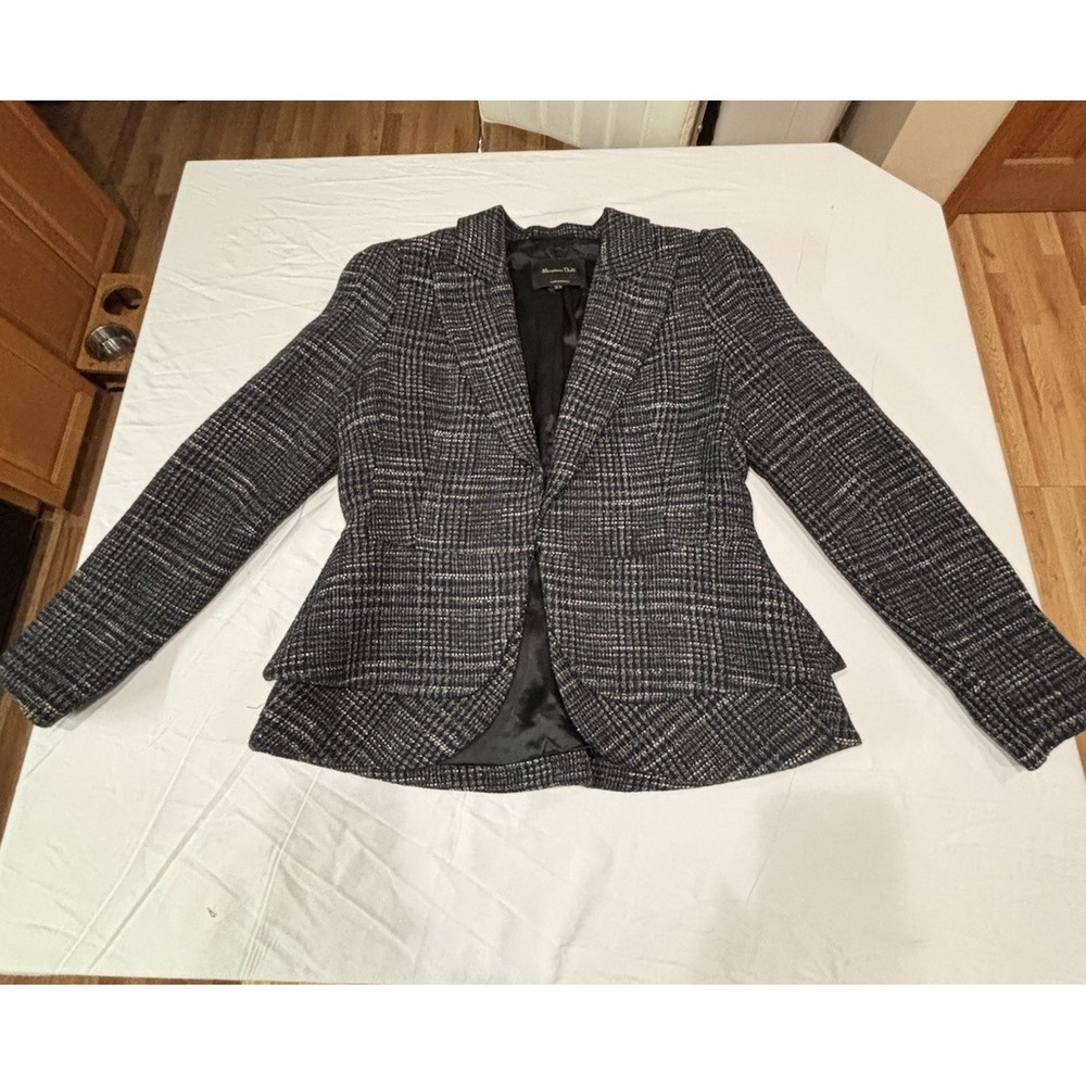Massimo Ditto Black White Tweed Lined Jacket Flare Bottom Pleated Sleeves SZ 10